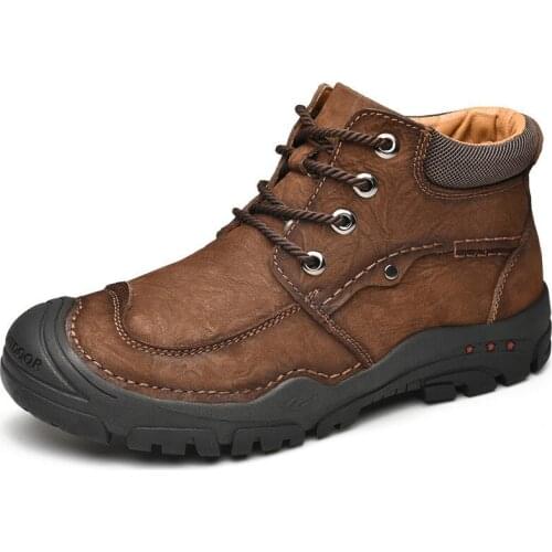 Mens leather leather anti-skid climbing boots male comfortable boots high put velvet warm antiskid casual boots