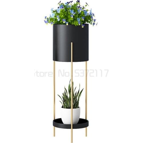 Nordic modern fashion iron flower rack balcony indoor shelf living room creative double deck flower pot rack floor type