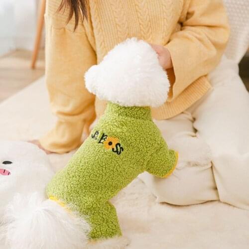 Pet Clothes Dog Green Jumpsuits Teddy Daisy Embroidered Four Legged Warm Clothing Chihuahua Clothes Dog Clothes for Small Dogs