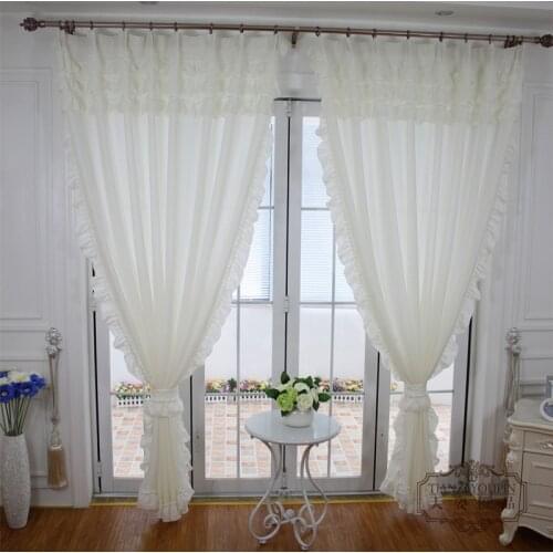 Solid White Tulle with Ruffle Decor Window Sheer Curtains for Living Room Modern Tulle Voile Curtains for Girls Bedroom