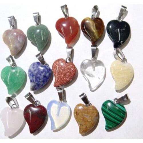 Wholesale 12Pcs/natural stone Opal crystal agates Turquoises heart pendants For DIY jewelry making necklace Accessories