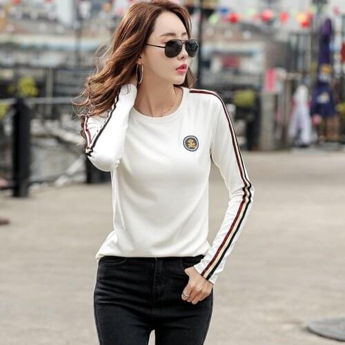 Autumn Long Sleeve T-Shirt Women New White Black O Neck Casual Slim Tee Tops For Lady Girls High Quality