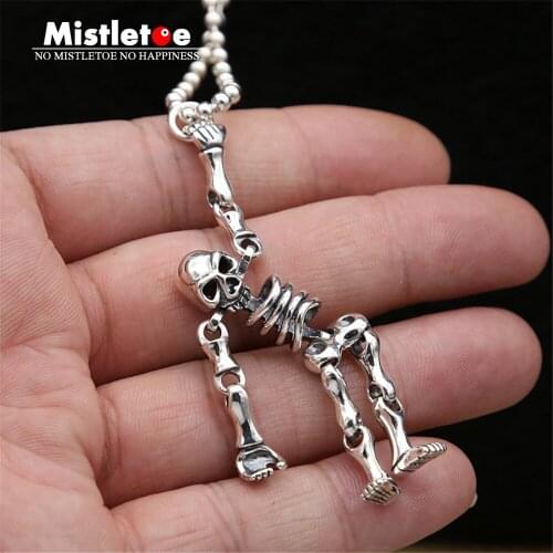 Genuine 925 Sterling Silver Vintage Punk Locomotive Skeleton Pendant For Women Men Necklace Jewelry