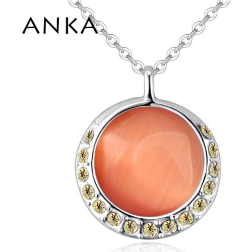 ANKA simple style opal crystal pendant necklace rhodium plated gift for women round shape crystals CZ luxury fine jewelry #26115