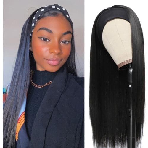20 22 24 26 28 30inch Long Straight Headband Wigs Heat Resistant Synthetic Hair Wig Machine Made Wig For Black Women