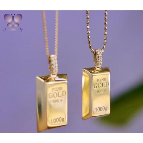 18K Gold Bar Pendant Au750 Diamond Small Gold Bar Jewelry Necklace New Holiday Gift