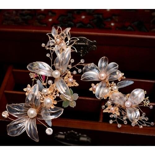 Transparent Liquid Flower Pearl Hairclip women girls hair decoration Wedding Hair Accessories
