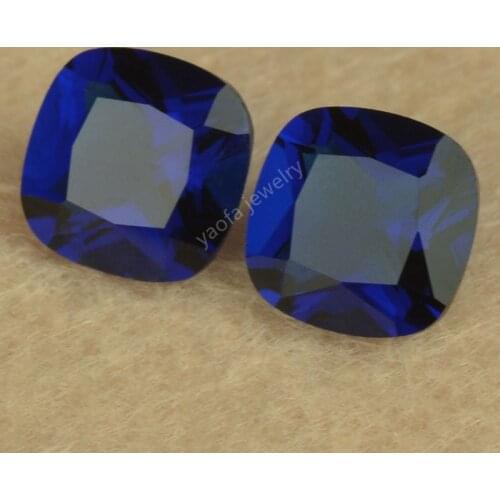 Sale 4x4~12x12mm Dark Blue Color Glass Beads Synthetic Gems Square Cushion Shape Princess Cut Loose Glass Stone For Jewerly