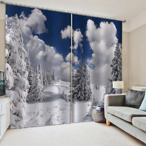 Luxury Blackout 3D Window Curtains For Living Room Bedroom blue sky white snow curtain nature scenery curtains