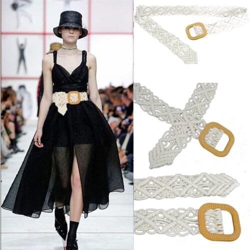 Luxury Brand 2020 New Fashion 5cm Wide White Cotton Belt Ladies Dress Resin Smooth Buckle Womens Accessories Bg-1570