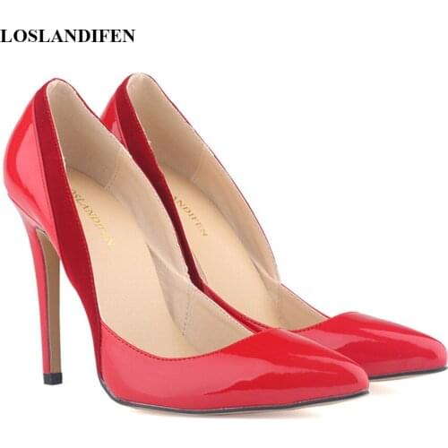 Concise Solid PU Leather Women Pumps New Arrival Shallow Fashion Womens High Heels Shoes Pointed Toe OL Office Shoes Show Thin