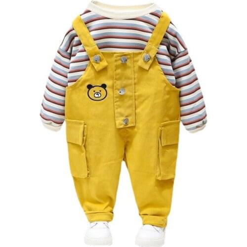 Spring Autumn Boys Baby Girls Cartoon Costume Kids Striped T-Shirt Pants New Toddler Casual Clothing Children Fashion Tracksuits