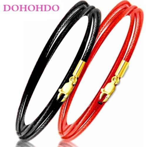3pcs/lots 40-60cm Leather Necklace Cord Wax Rope Chain With Stainless Steel Lobster Clasp For DIY Necklace Jewelry Accessories