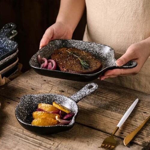 Baked rice plate household microwave oven baking plate western food plate breakfast plate creative ceramic tableware handle baki