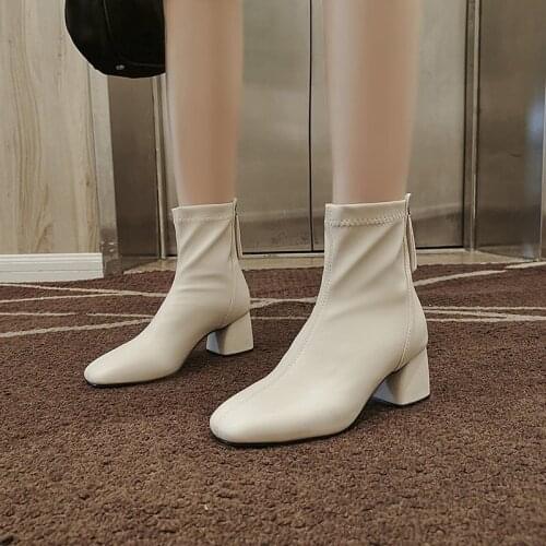 Genuine Leather Women Boots Back Zipper Ankle Boots for Women High Heels Martin Boots Square Toe Winter Shoes Leather Boots