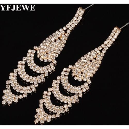YFJEWE Women fashion long dangle earrings Luxury crystal gold and sliver plated earrings for women wedding jewelry brincos #E271