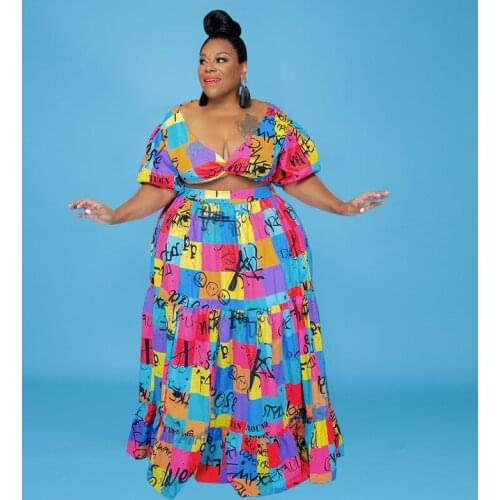 2 Piece Sets Womens Outfits Summer Plus Size V-Neck Sexy Chest Wrapped Tops Wide Leg Pants Plaid Printed Plus Size Sets