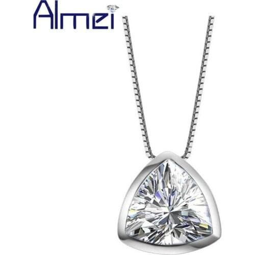 Almei 40% Off Wonder Triangle Necklace For Women 925 Silver Sterling Long Necklaces & Pendants Cubic Zircon Chain With Box LN001