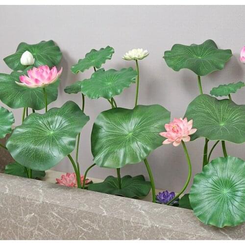 1 Bunch Artificial Lotus Water Lilys Silk Flowers Leaves Pond Plants Ornament Home Garden Vase arrangment Table Hotel Decoration