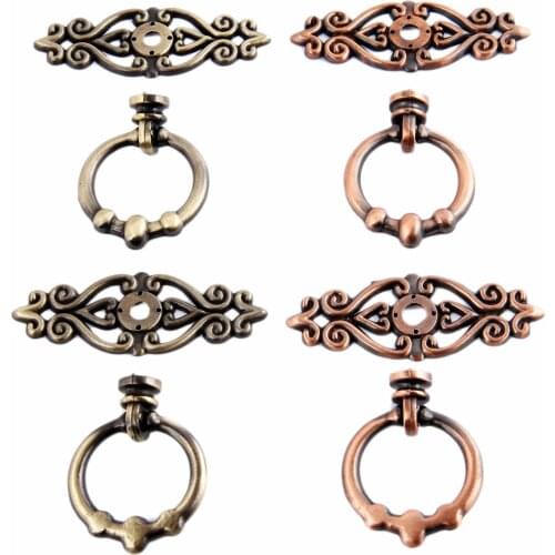 2pcs/lot Drawer Ring Knobs Cabinet Handles Cupboard Pulls Furniture Hardware Antique Bronze Red Brass Single Hole 34mm Alloy