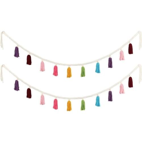 2 Pack Macrame Woven Tassel Garland Belly Basket Decorative Wall Hangings for Boho Home Decor Nursey Room Nordic Decor Home