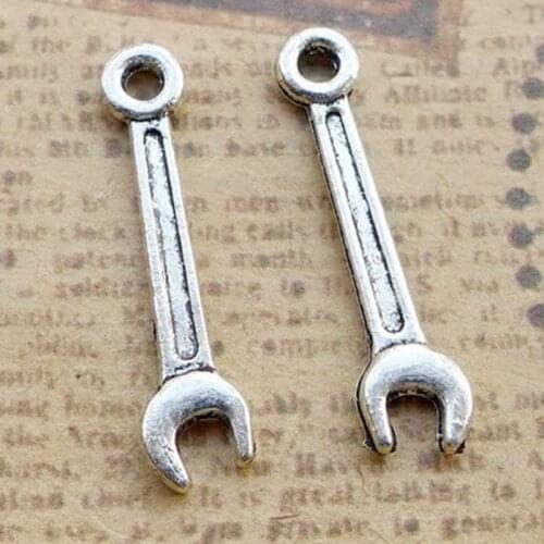 20pcs Silver 24.3*5.8mm Wrench Ancient Silver Alloy Jewelry Life Tool Wrench Pendant Jewelry Making DIY