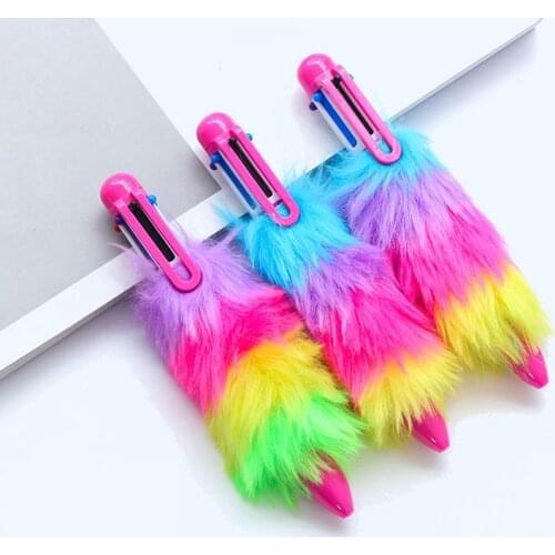 200 Pcs New Shape Creative Design Color Plush Refills 6 Colors Ballpoint Pen Cartoon Stationery Pen Student Stationery