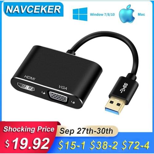 2020 Best USB to HDMI VGA Converter 1080P USB 3.0 HDMI VGA Adapter Dual Display Support HDMI VGA Sync Output for Windows7/8/10