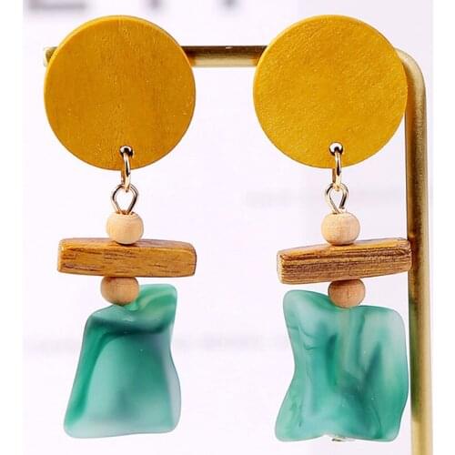 2021 Wood Earrings Korean Thin Face Geometry Acrylic Earring Cross-border European And American Resin Pendant Jewelry Brincos