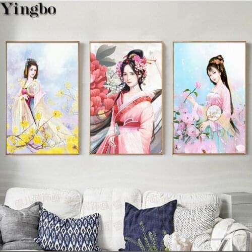 3 panels DIY Diamond Painting Oriental Classical Beauty 5D Diamond Embroidery Full Square Round Diamond Mosaic Sticker decor
