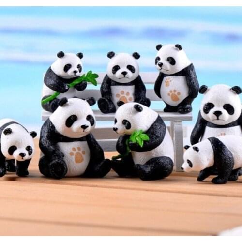 4 Pc/SetWhite Black Moss Micro Landscape Terrarium Figurine Decoration Resin Funny Panda Babies Ornament Fairy Garden Miniature