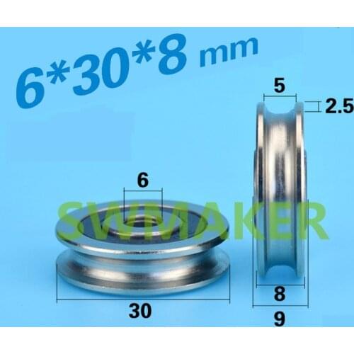 6*30*8mm metal stainless steel bearing steel steel wire pulley, 5mm diameter rope suspension wheel, U type groove, moving pulley