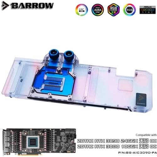 BARROW GPU Water Cooling Block ForZotac ZOTAC RTX 3090/3080 TQ OC Full Cover Copper Radiator 5V A-RGB BS-AIC3090-PA