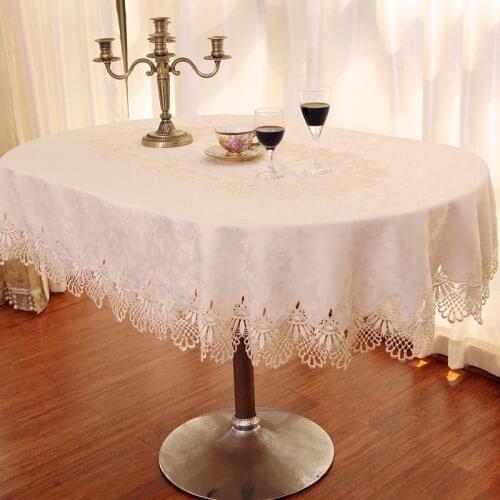 Beige Oval Tablecloths Floral Embroidered Lace Decorative Party Wedding Table Cloth Home Round/rectangle Dinning Table Cover