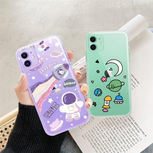 Cute Cartoon Planet Astronaut Case For iPhone 12 11 Pro XS Max 12 Mini X XR 5S SE 2020 6 6s 7 8 Plus Clear Soft Shockproof Cover