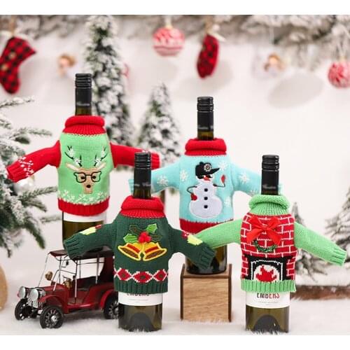 Christmas Wine Bottle Sweater Covers Xmas Parties Champagne Bottle Cover Decorations For Home Wedding Birthday Holiday