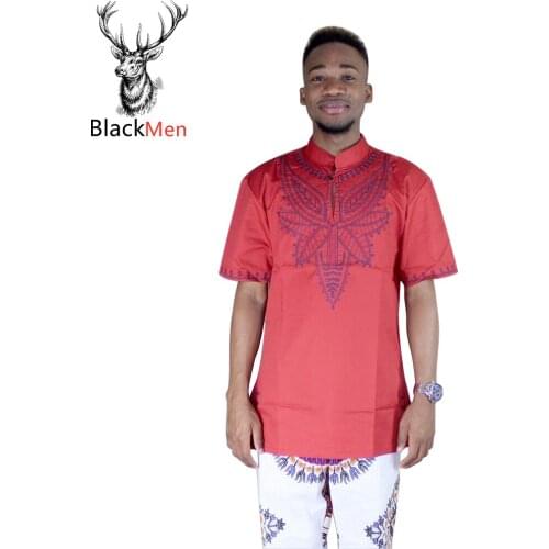 Dashiki Stylish Red Embroidery turkey Unisex Cotton Hipster Hip Hop ripped T-shirt African dress for man