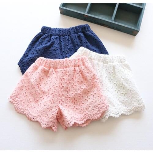 2019 Summer 2-8 10 Years Old ChildrenS Clothing Cute Sweet Candy Color Embroidery Hollow Out Lace Floral Baby Kids Girl Shorts
