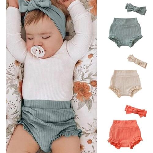Baby Shorts with Bow Headdress New Summer Baby Girl Cute Sweet Ruffle Pant Newborn Casual Outer-wear Shorts Infant Big PP Pants