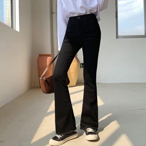 Jeans Women Slim Black Trendy Korean Style High Waist All-match Ankle-Length Trousers Streetwear Womens Elegant Pockets Female