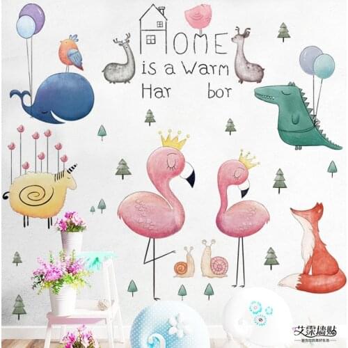 Eco-friendly Cartoon Animals Flamingo Wall Stickers Bedroom Living room Kids room Decor Removable Vinyl Wall Decals Art Murals