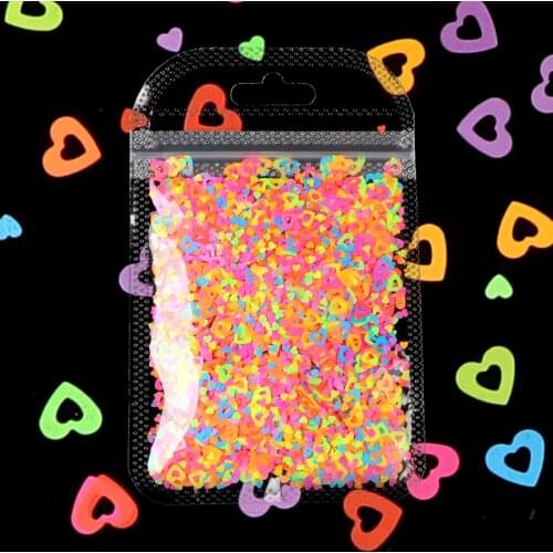 Fluorescence Nail Sequins Hollow Heart Shape Neon Glitter 6MM Flakes Slices Mixed Size Nail Art Decal Polish Manicure Decoration