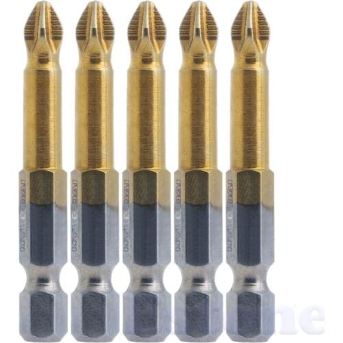 H7JB 5Pcs Titanium Coated 1/4" Hex Shank PH2 50mm Anti Slip Electric Screwdriver Bits