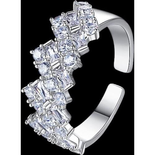 HUAMI Round Open Finger Rings for Lady Party Silver Color Inlaid Zircon Brilling Ins Hot Sale Jewelry Women New Year Gift Bijou