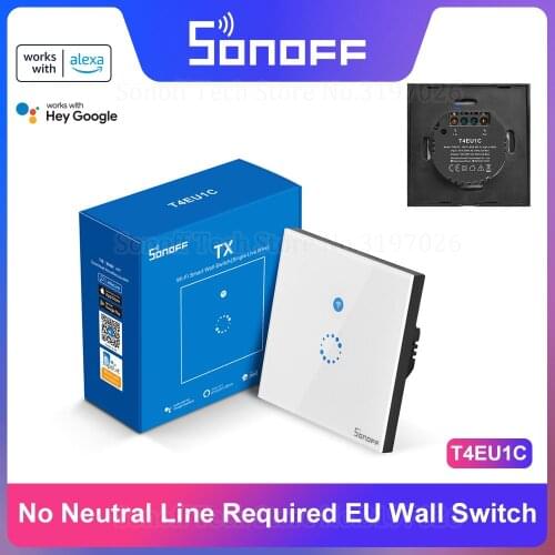 Itead Sonoff T4EU1C Wall Wifi Smart Touch Switch No Neutral Wire Required Operate via eWeLink Support Alexa Google Home IFTTT