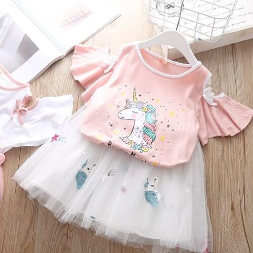 Girl Baby Summer Clothing Set 2019 Infant Girls Kids Unicorn Tees Shirts tutu Skirts 2pcs Fashion suits Clothes 0-3age