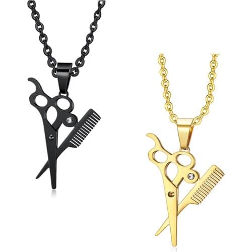 Creative Trendy Haircut Scissors Stainless Steel Pendants Necklaces for Men Women Jewelry Creativity Gift Wholesale