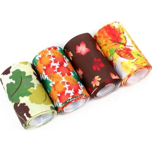 Grosgrain Stain Ribbons Colorful Maple Leaves Printed Ribbons DIY Crafts Supplies Handmade Hair Bows Gift Wrapping 75 MM 2 Yards