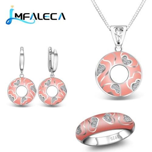 LMFALECA Genuine 925 Sterling Silver Jewelry Sets Romantic Cute Princess Pink Enamel Decoration Luxury Fine Jewelry for Women