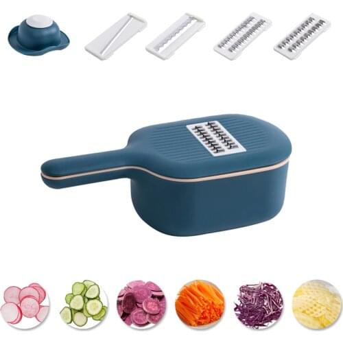 LMETJMA Multi-functional Vegetable Slicer with Container 4 Interchangeable Blades Vegetable Slicer Chopper Potato Grater KC0142